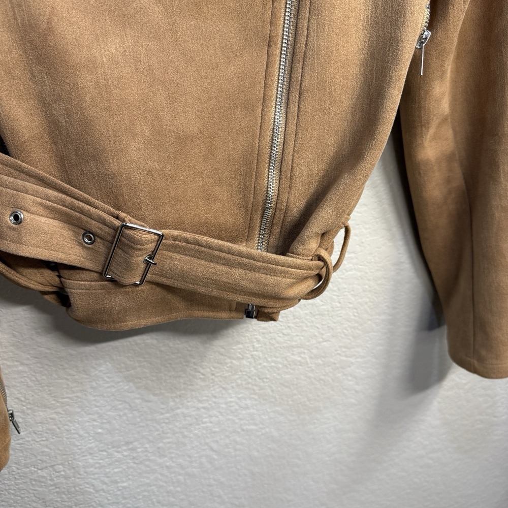 Vici‎ At The Fireside Cropped Faux Suede Moto Camel Jacket Zip Sz S Western Boho - Picture 4 of 10